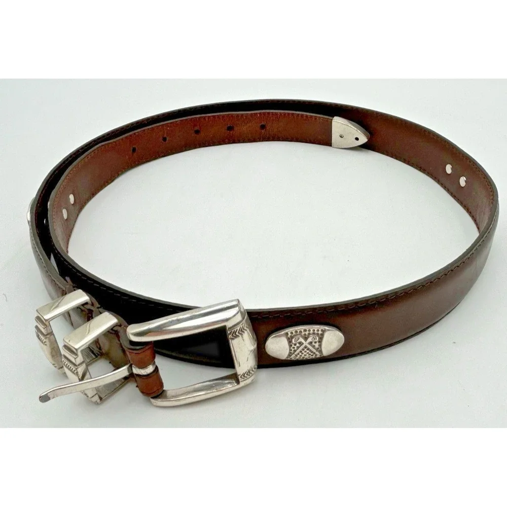 Men's Belt Imported Italian Leather Silver Golf Conchos 45 in Classic Smooth